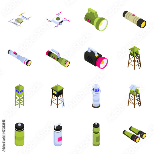 
Set of War Equipment Isometric Icons 

