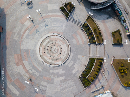 Square in the city. Aerial drone top view.