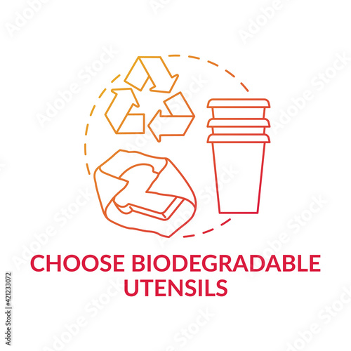 Choose biodegradable utensils concept icon. Avoiding microplastics tips idea thin line illustration. Environmental Protection. Environmental responsibility. Vector isolated outline RGB color drawing
