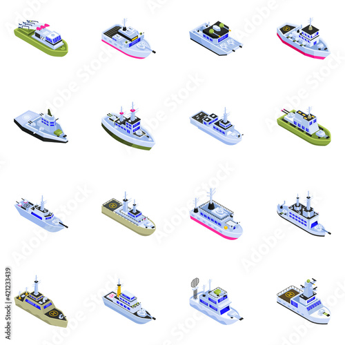 Isometric Icons of Military Ships 
