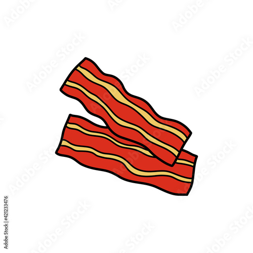 bacon doodle icon, vector color illustration