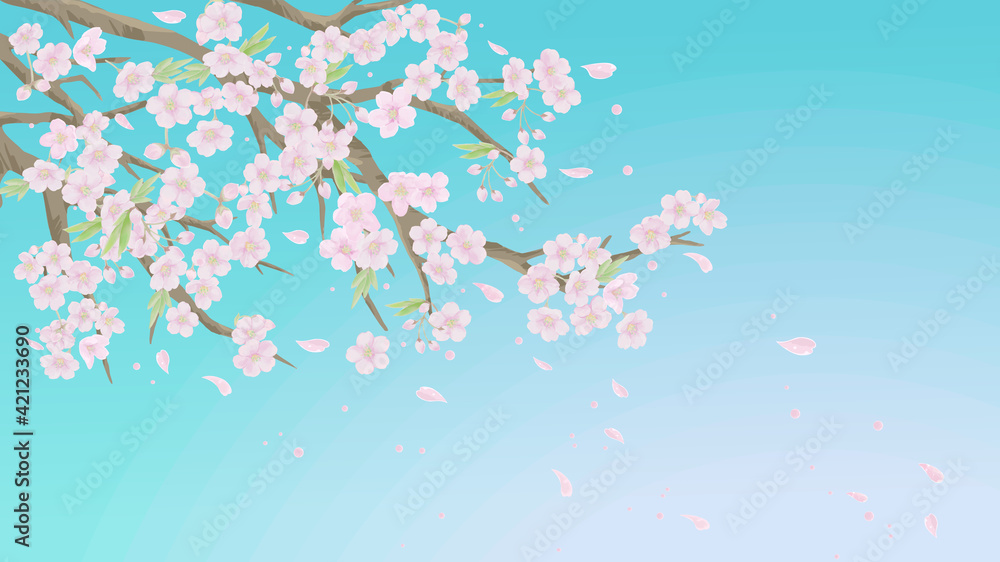 桜のイラスト/空色背景【ベクター】