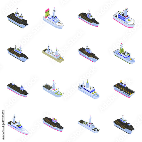 Isometric Icons of Military Ships 
