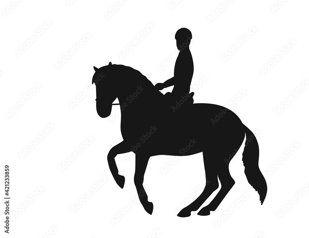 Horse dressage with rider in a gallop pirouette, vector silhouette