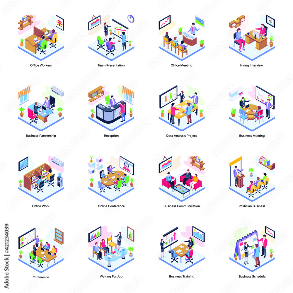 
Pack of Business Meeting Isometric Illustrations

