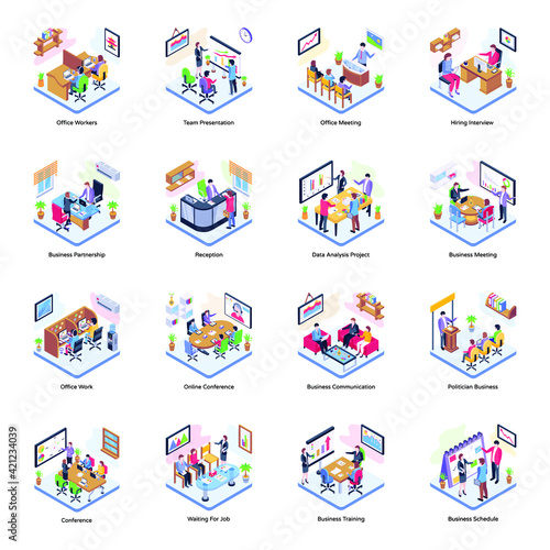  Pack of Business Meeting Isometric Illustrations   © SmashingStocks