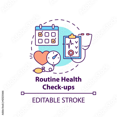 Routine health checkups concept icon. Patient examination. Clinical check. Hospital service. Family doctor idea thin line illustration. Vector isolated outline RGB color drawing. Editable stroke