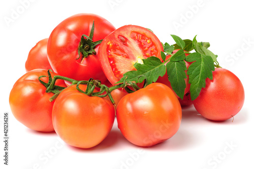 fresh tomatoes on white background.