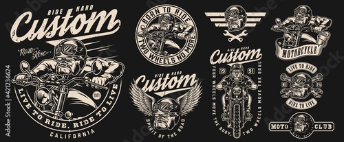 Vintage custom motorcycle emblems set