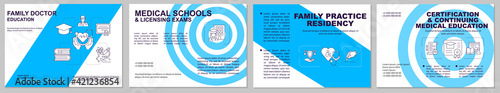 Family doctor education brochure template. Medical courses. Flyer, booklet, leaflet print, cover design with linear icons. Vector layouts for presentation, annual reports, advertisement pages