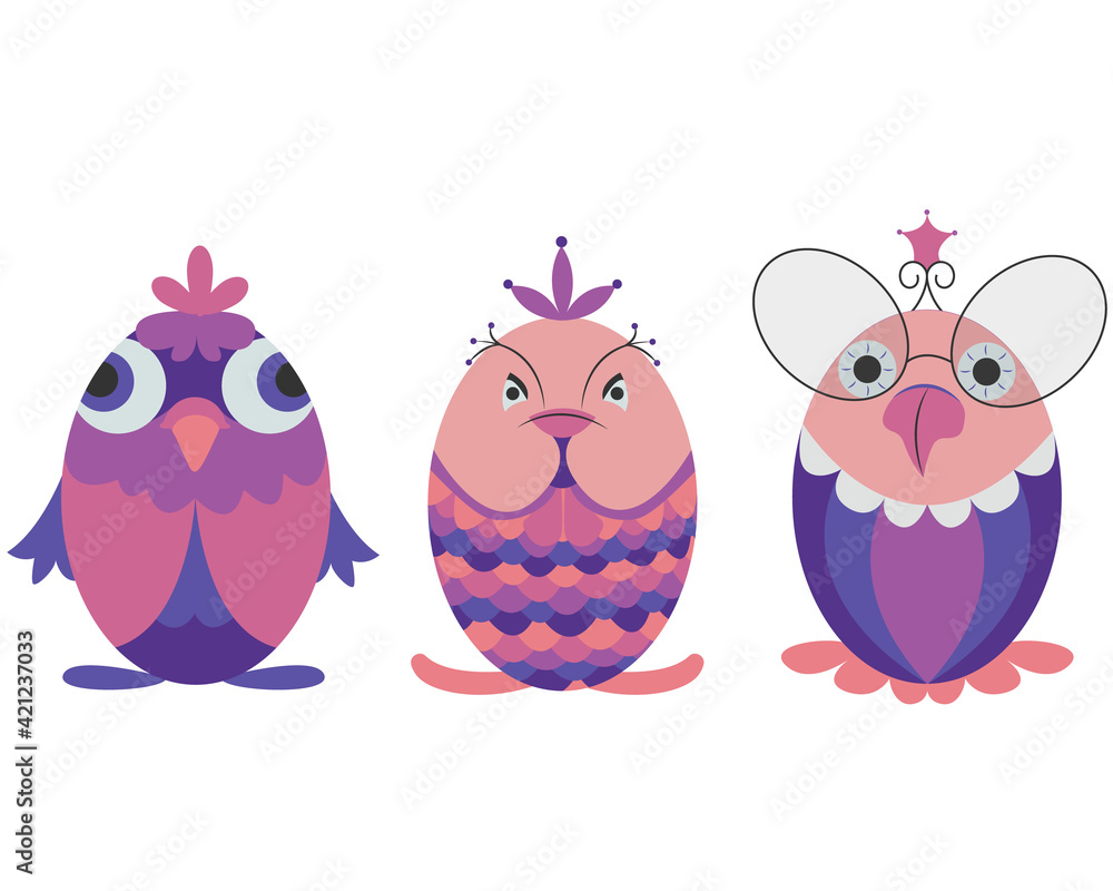 three cute birds in the form of eggs, easter three cute birds in the form of eggs, easter