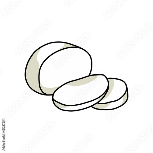 mozzarella cheese doodle icon, vector color illustration