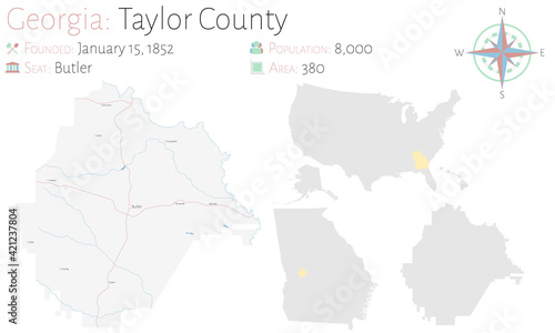 Large and detailed map of Taylor county in Georgia  USA.