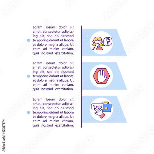 Anonymity concept line icons with text. PPT page vector template with copy space. Brochure, magazine, newsletter design element. Online dating safety tips linear illustrations on white