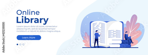 Online library concept. Vector layout for website page. Vector banner for website, home page or for your design. Vector illustration EPS 10