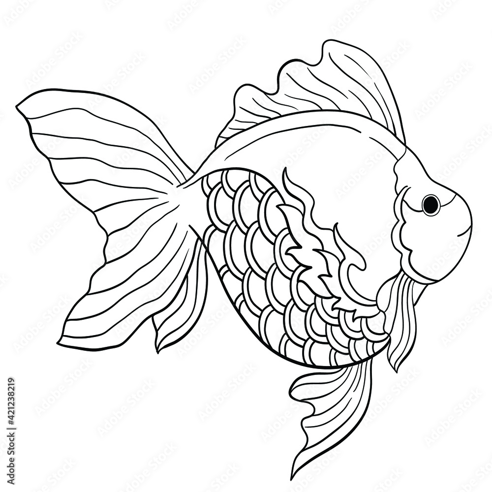 Fototapeta premium Goldfish line art cartoon, Thai style
