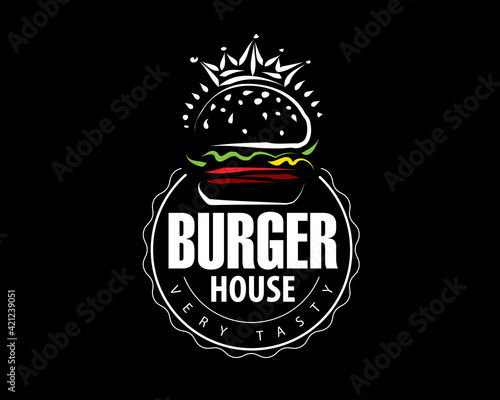 Hand drawn vector burger logo on black background
