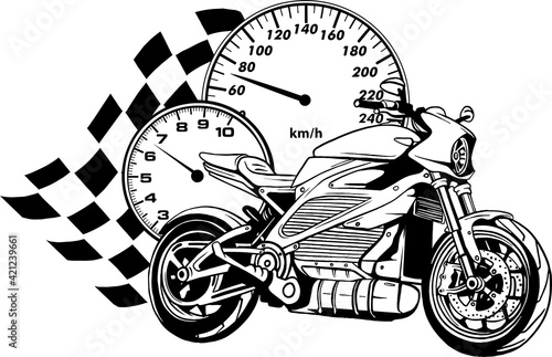 draw in black and white of Motorcycle racer sport vector illustration design