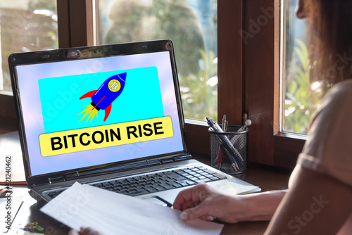 Bitcoin rise concept on a laptop screen