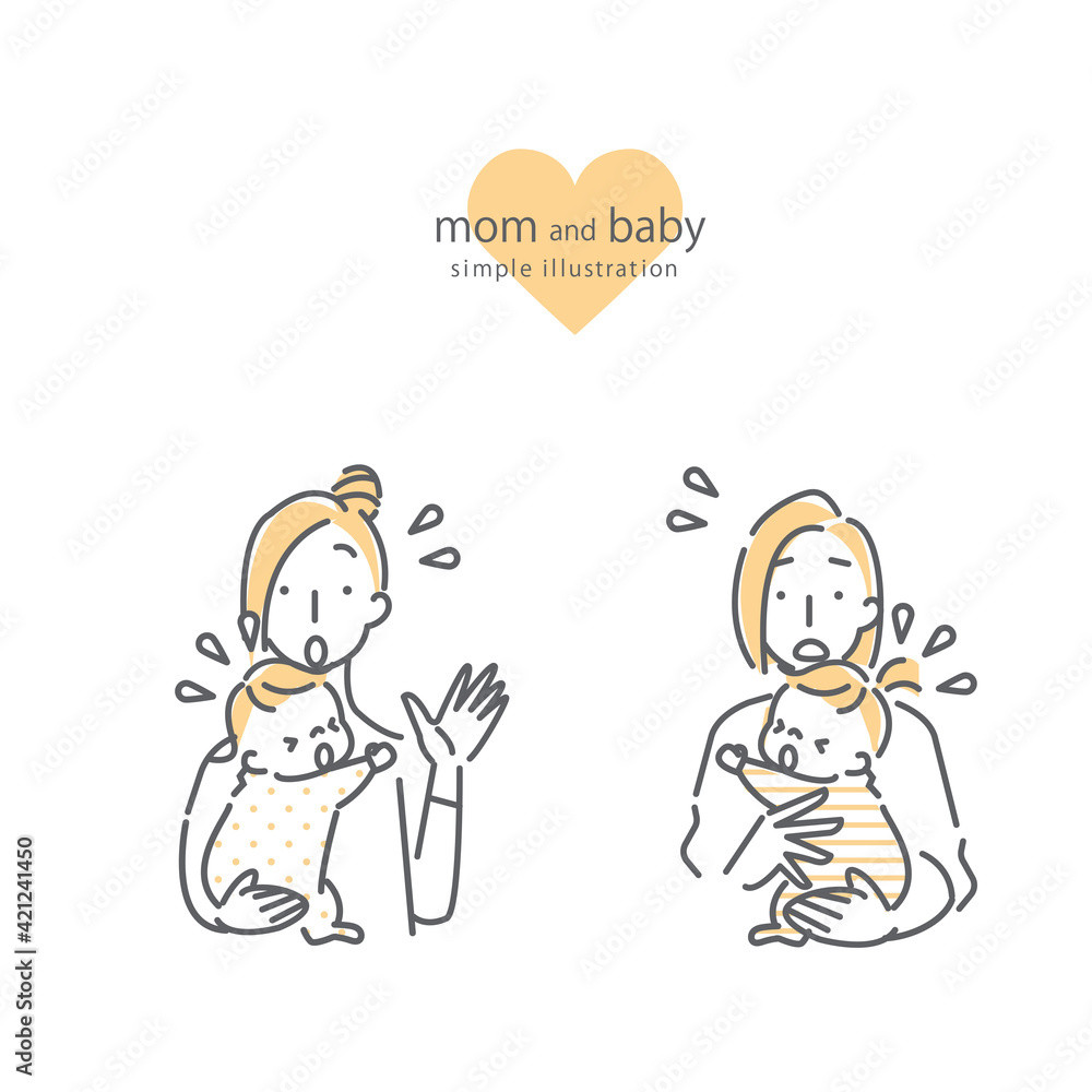 シンプルでかわいいお母さんと赤ちゃんのシーン別線画イラスト素材 Stock Vector Adobe Stock