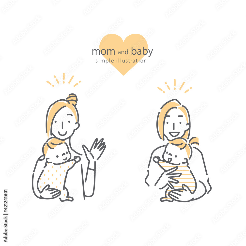 シンプルでかわいいお母さんと赤ちゃんのシーン別線画イラスト素材 Stock Illustration Adobe Stock