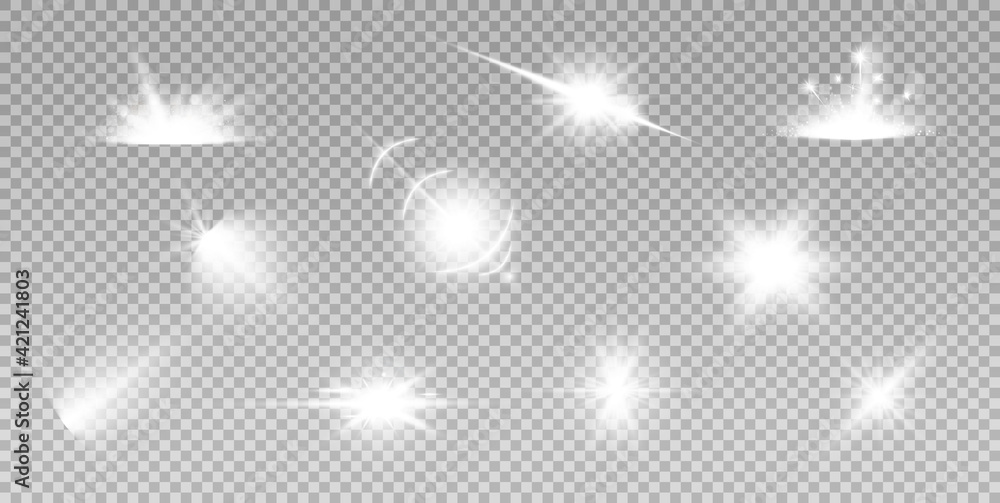 White glowing light explodes on a transparent background. Sparkling magical dust particles. Bright Star. Transparent shining sun, bright flash. White glowing light explodes on a transparent background. Sparkling magical dust particles. Bright Star. Transparent shining sun, bright flash.
