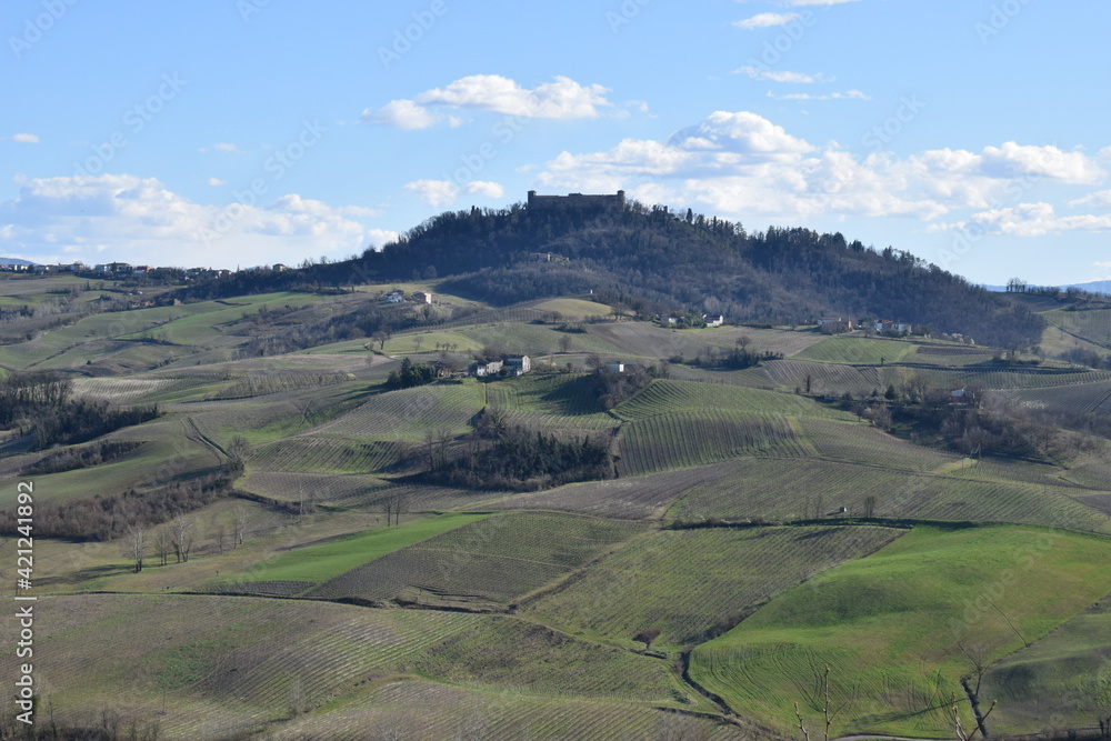 Panorama oltrepò pavese con castello di Montalto Pavese