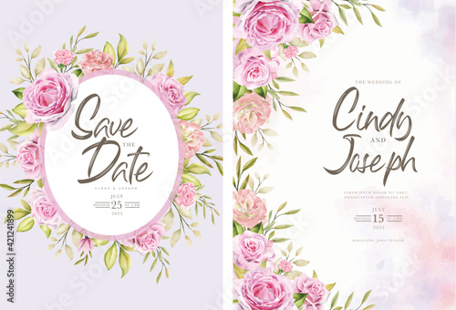 elegant soft pink watercolor roses invitation card set