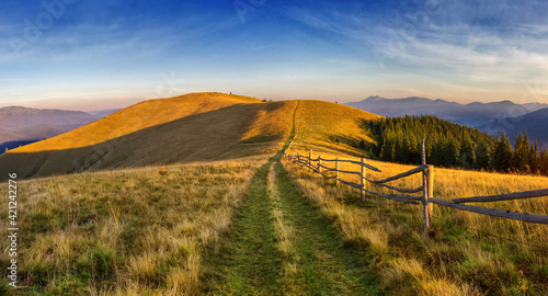 The road in the mountains. Travel in the summer Carpathians.