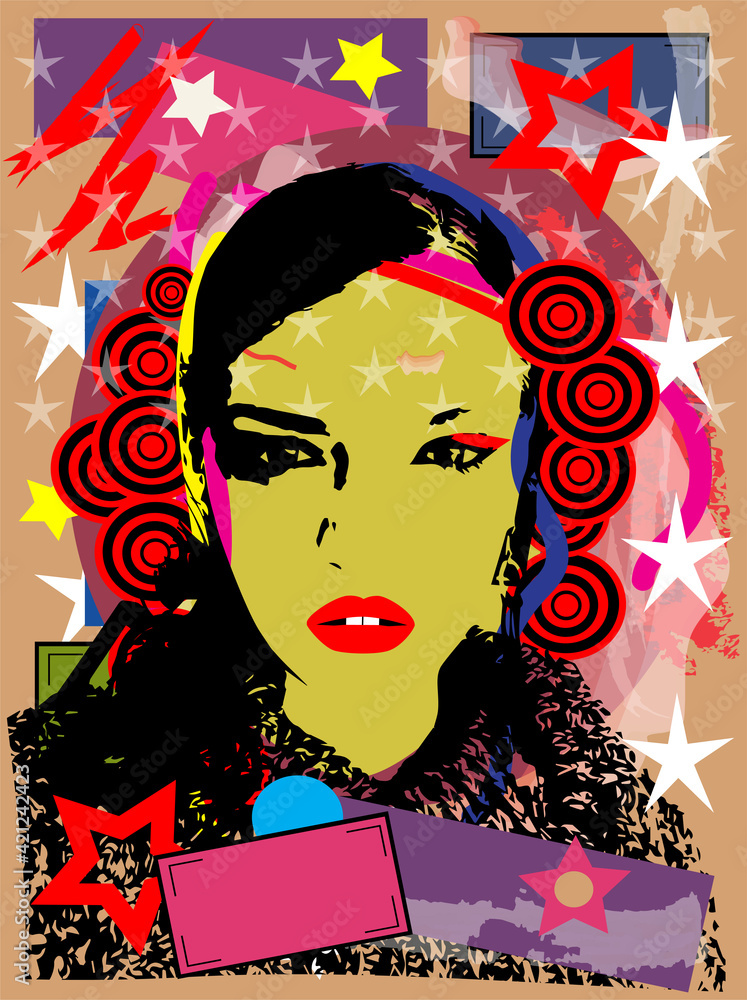 Naklejka premium Spanish girl portrait with pop art background vector 