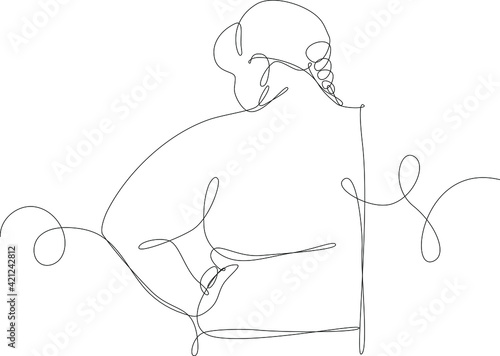 Continuous line vector illustration of naked curvy woman, back view. Beauty concept of curvy female body. Black line on white background
