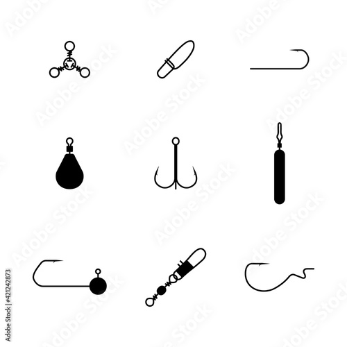 Set of different spinning fishing accessories and tackles, vector illustration.