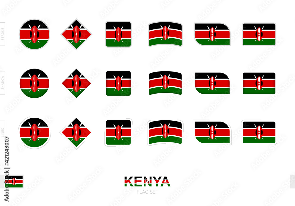 Kenya flag set, simple flags of Kenya with three different effects. Kenya flag set, simple flags of Kenya with three different effects.