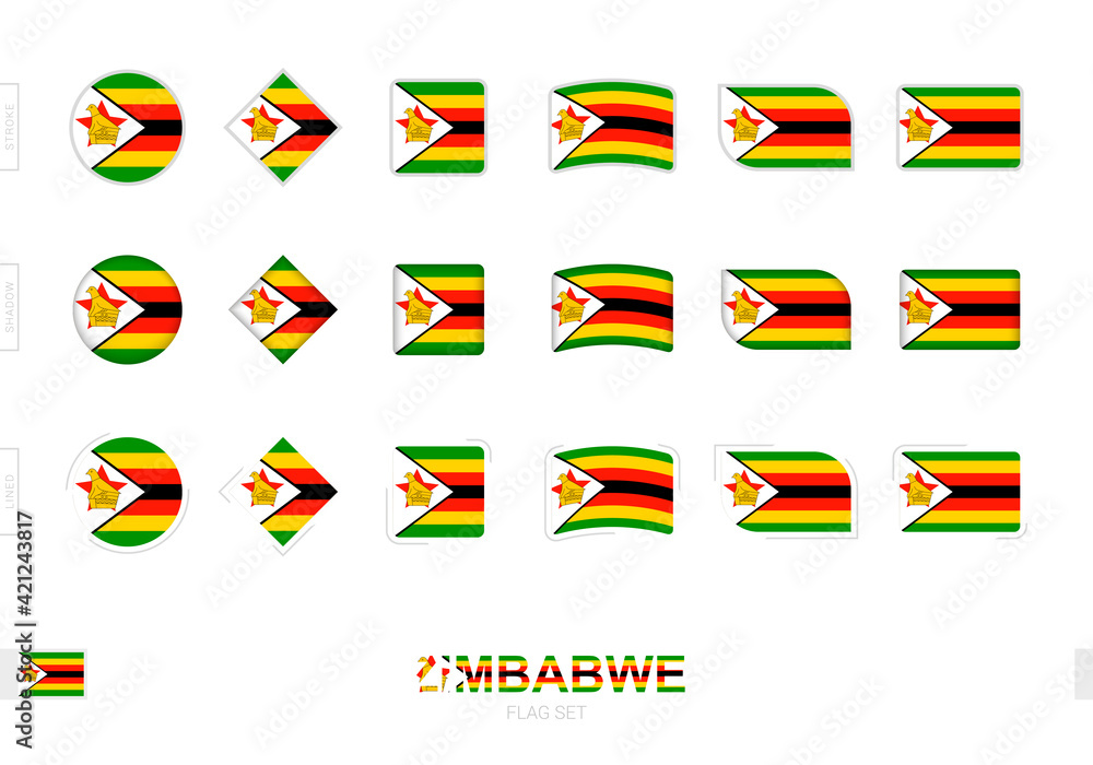 Zimbabwe flag set, simple flags of Zimbabwe with three different effects.