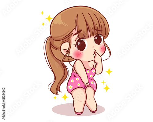 Hot sexy beautiful girl in short sexy dress cartoon illustration