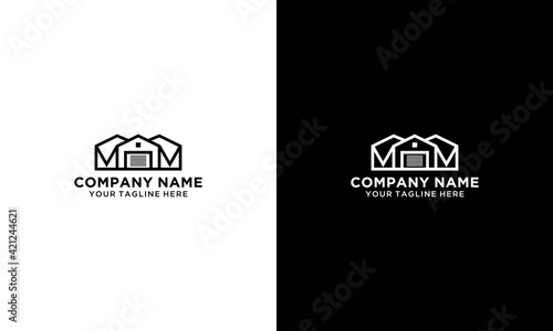 Modern black logo design with gradient, house with car garage.