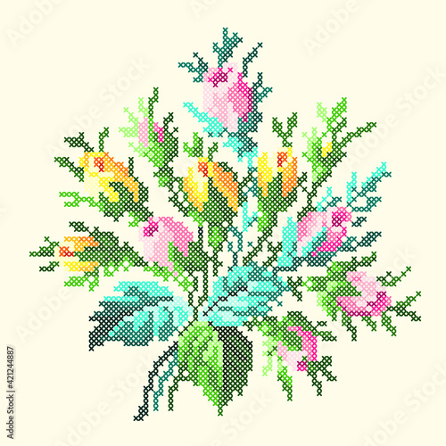vector art cross stitch roses