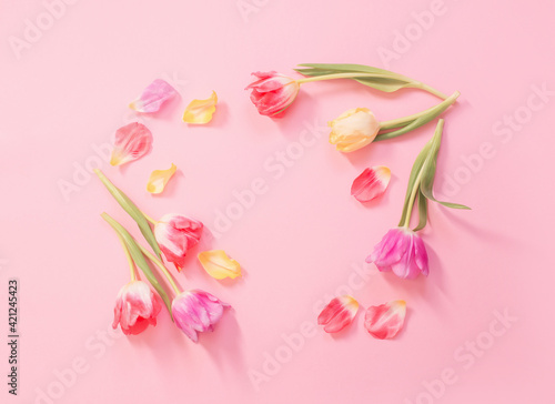 spring flowers on pink background
