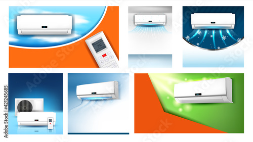Air Conditioner Advertising Posters Set Vector Illustration