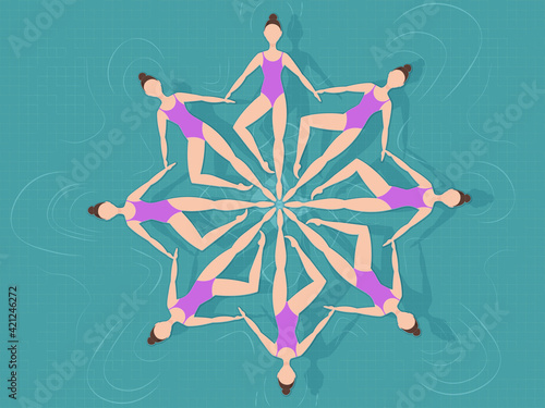 Vector illustration. Synchronized swimming. Sports element Synchronized Swimmers