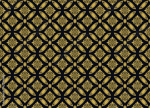 Geometric Indonesian batik motifs with distinctive Balinese floral pattern