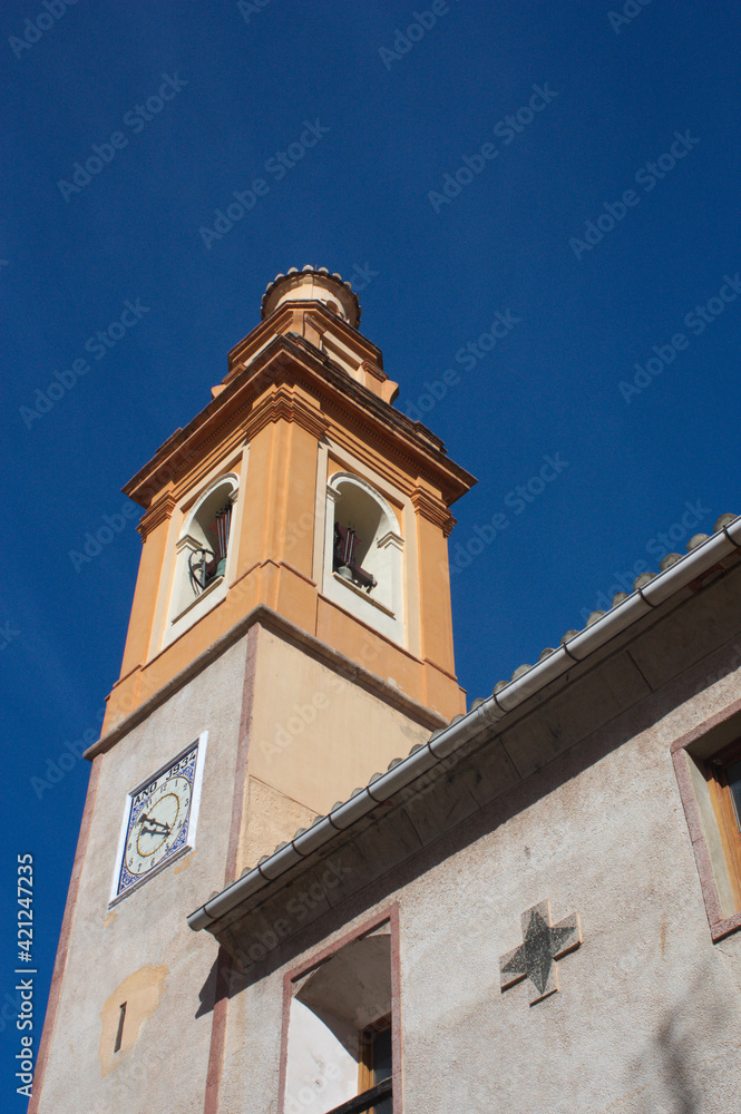 Bell tower of the Parroquia Nuestra Señora de los Ángeles de Serra, Valencia, Spain