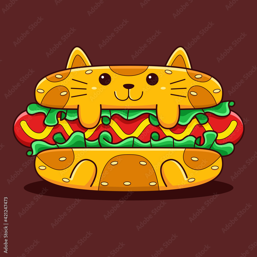 Cute Hot Dog Cat Vector Cartoon Style Cute Hot Dog Cat Vector Cartoon Style