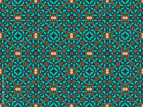 Wallpaper Geometric Ornament Abstract Pattern Green, Black, Blue, and Gold Yellow for Print and Background. Geometric Tile Digital Paper.