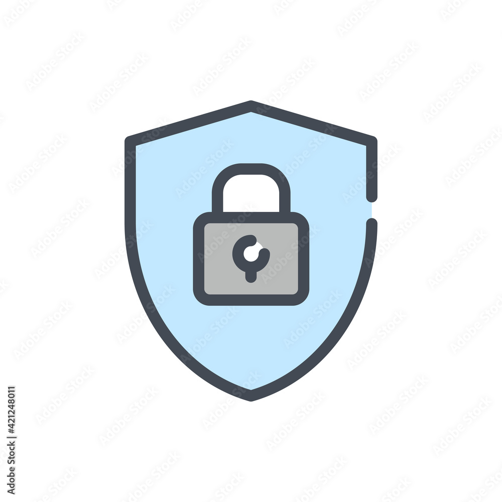 Shield with padlock color line icon. Privacy, Protection and Security shield vector outline colorful sign. Shield with padlock color line icon. Privacy, Protection and Security shield vector outline colorful sign.
