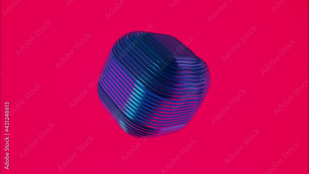 Abstract 3d graphic object on bright magenta background. Trendy for social media banners, promotion, landing page. Geometric shape 3d animation loop