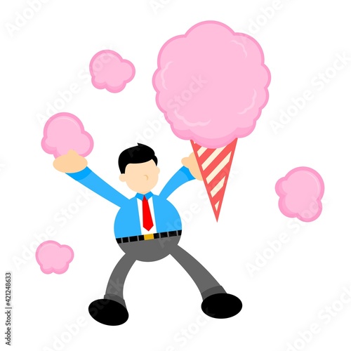 businessman worker and sweet cotton candy cartoon doodle flat design style vector illustration