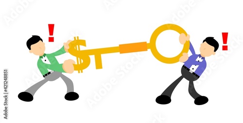 vector illustration businessman worker scramble golden key flat design cartoon style