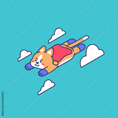 cute super dog flaying between cloud concept illustration
