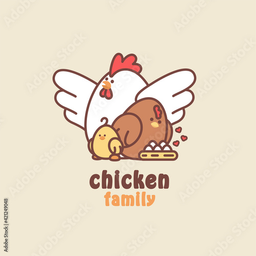 chicken family cute logo illustration style